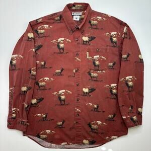 Columbia River Lodge Long Sleeve Button Front Shirt with Deer Print